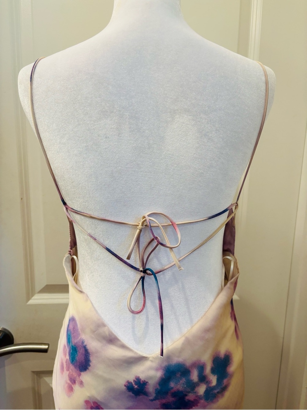 NWT Zara Blush Maxi Slip Dress with Blue-Purple Tie dye Floral Print- S - Picture 4 of 11